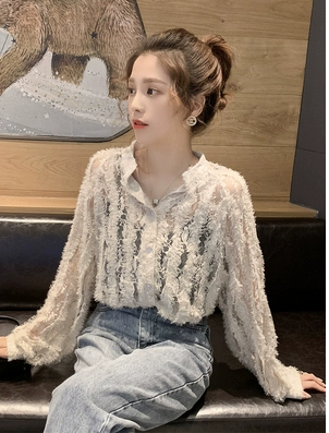 2019春季新款镂空很仙的洋气蕾丝心机衬衫上衣女chic小众设计感